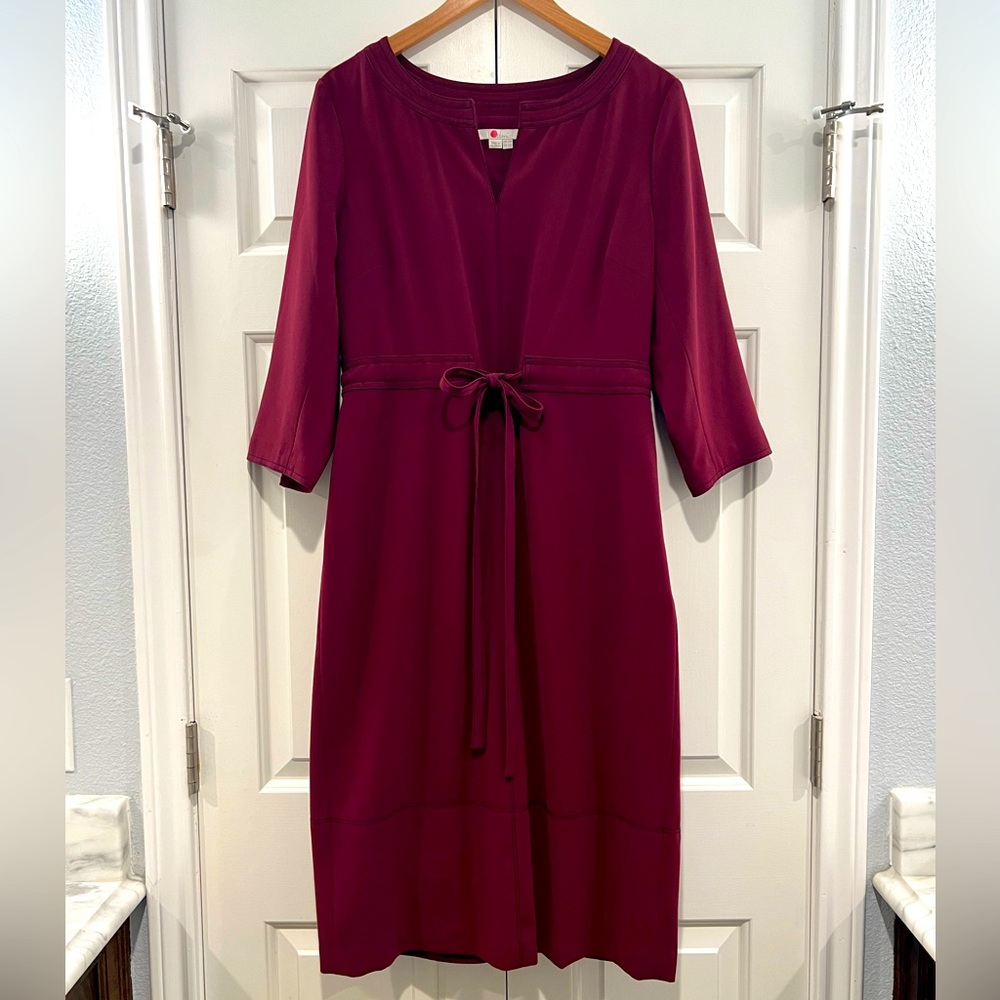 NWOT Boden Maroon dress w Navy stitch accent US Sz 12 /Reg length. (UK sz 16)